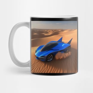 A Blue Sports Car Driving Through The Desert Mug